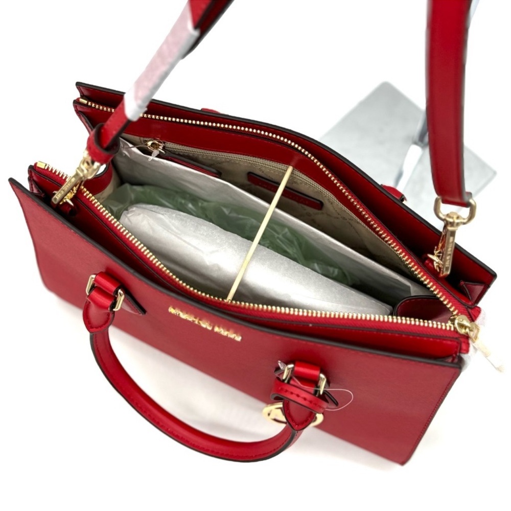 Michael Kors Sheila Medium Signature CZ Logo Satchel Crossbody Bag Bright Red - Picture 9 of 12